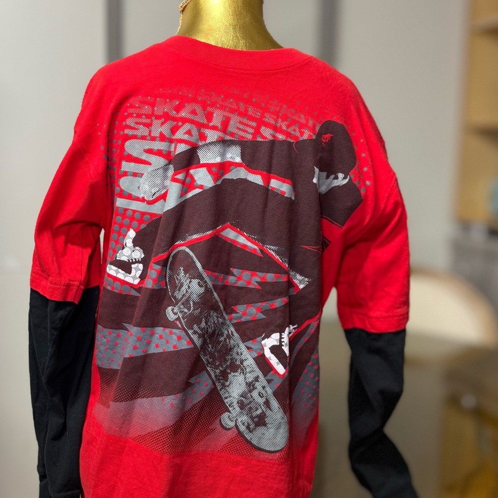 Vintage Rude Boyz Red Skateboard Graphic Long Sleeve Shirt